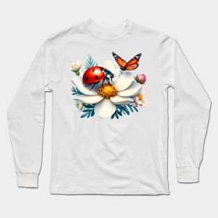 A ladybug and a butterfly decorated with beautiful colorful flowers. Long Sleeve T-Shirt